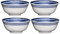 KitchenCraft Set of 4 Glazed Stoneware Bowls with Mediterranean Pattern, Blue & White Ceramic Bowls with Footed Base, Microwave & Dishwasher Safe, 15.7 cm (6)