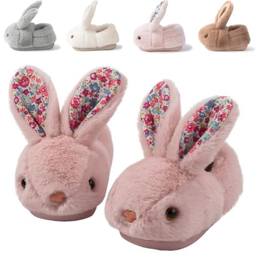Nasogetch Pantofole Bambina Invernali Ciabatte da Casa Peluche Coniglio Scarpe Cotone Ragazza Antiscivolo Chiuse Rosa 20 150mm 21/22 EU