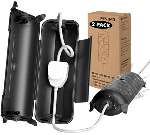 【2 PACK】RESTMO Outdoor IP44 Waterproof Connection Box, Weatherproof Electrical Extension Cord Cover, Safety Seal Enclosure to Protect Holiday Lighting Decorations, Power Tools, Fountains, Black