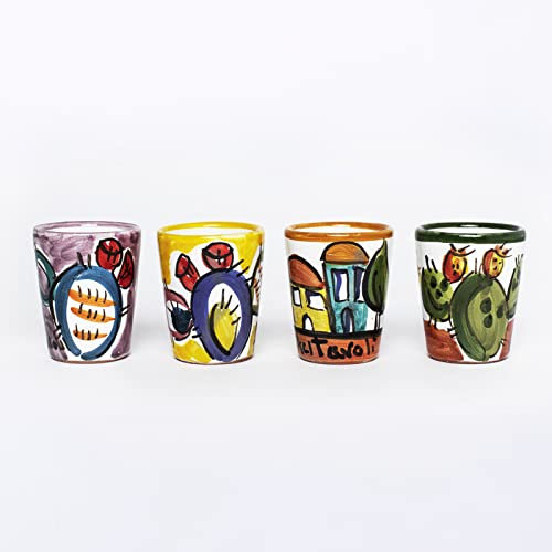 Aperitivo Siciliano - Quattro tazzine di CERAMICA SICILIANA - Made in Italy - grafiche moderne