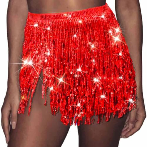 Ushiny Sparkle Paillette Fringe Mini Röcke Sparkly Tassel Rave Kostüm Festvial Shorts für Damen