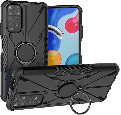 LiuShan Compatible avec Redmi Note 11 Coque,Antichoc Housse Protection Etui ave Anneau Rotation de 360 °Degres TPU Bumper Armor Protection Case pour Xiaomi Redmi Note 11 Smartphone,Noir