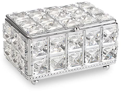 SUMNACON Kristall-Schmuckkästchen, Schmuck-Organizer, rechteckig, silberfarben, Schmuck-Aufbewahrungsbox mit Deckel, dekorativer Schmuckkästchen für Ohrringe, Ringe, Halsketten
