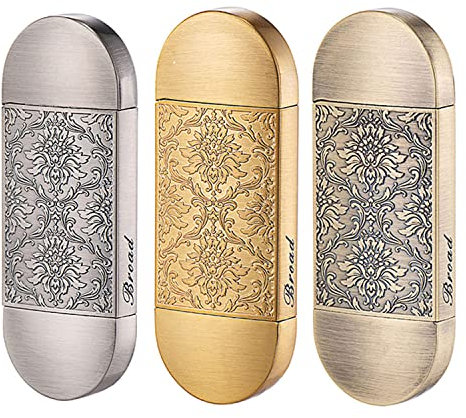 BAILEYU Metal Cigarro Encendedor Más Ligero Mechero de Butano Recargable con Rueda de Pedernal Llama Suave Portátil Delgado Regalos para Hombres Papá Marido (Paquete de 3)
