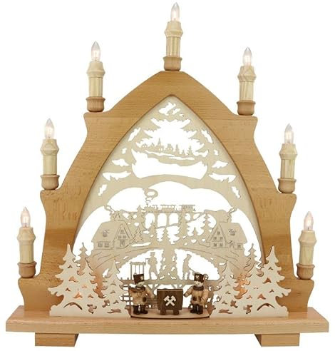 3D Lichterspitze Leuchterbogen Schwibbogen Lichterbogen 7-flammig (Bergmänner hell)