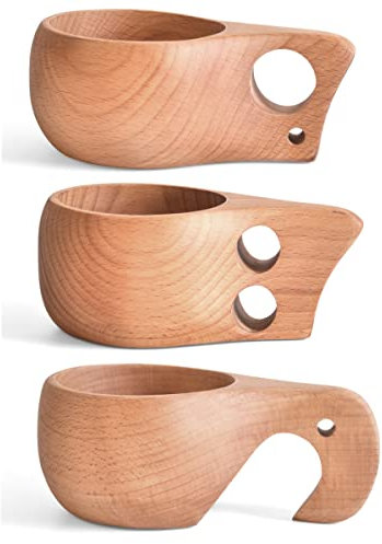 TANFEI Kuksa - Juego de 3 tazas de madera para camping, tazas de café, tazas de madera tradicionales, diseño nórdico, taza para camping, oficina en casa