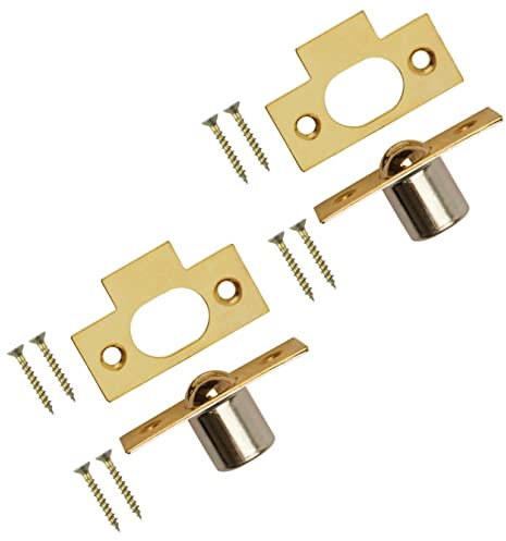 TERF® 16mm Polished Brass Bales Tubular Ball Cupboard Cabinet Door Roller Catch Latch 16mm Door Closer Ideal Internal Door Catch for Cupboards Cabinets Wardrobes Doors With Fixing - Pack of 2