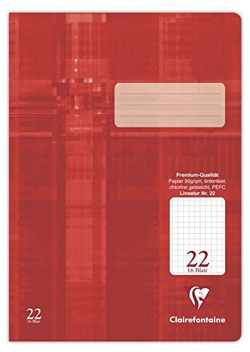 Clairefontaine 331622C - Packung mit 25 Heften, ideal für die Schule, DIN A4, Lineatur 22 kariert 5x5mm, 32 Blatt, 90g, Rot, 1 Pack