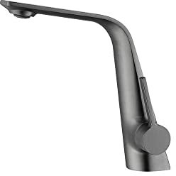 INEX EUROPA Robinet lavabo noir gris titane haute pression - Robinet de salle de bain monocommande économie d'eau haute pression réglable - Robinet de lavabo moderne facile à installer
