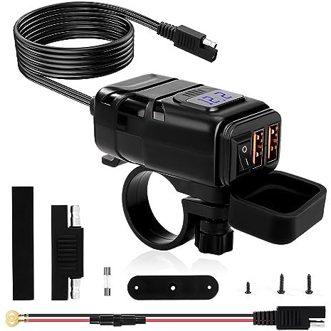 Cargador USB de Motocicleta Impermeable Cargador de Teléfono de Moto QC3.0 Dual USB con Interruptor de Encendido para Coches RV Camiones
