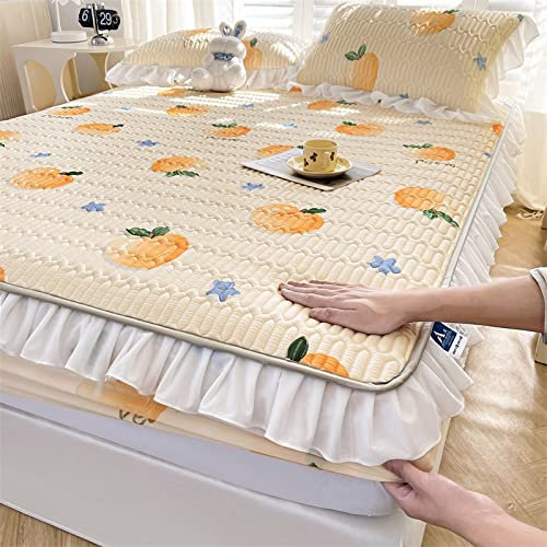 Gummizug in vielen Größen Spannbettlaken,Sommerverdickter Latex-Bettbezug aus kühler Seide, bequemer Cartoon-Druck-Matratzenaufleger mit tiefen Taschen, Pfirsich, 150 cm x 200 cm (59 x 79 Zoll)