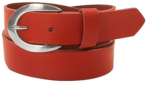 fashionchimp Basic Damengürtel aus 100% echtem Leder, glänzende Gürtel-Schließe, Breite ca. 2,8cm, Made In Germany (Rot-Montana, 130/BW115)