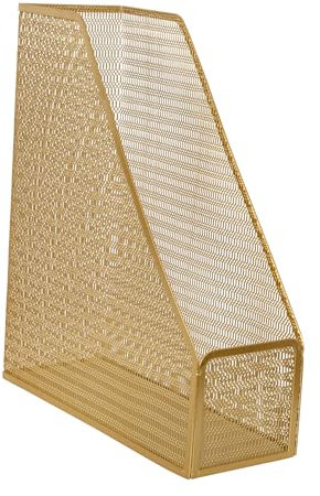 Martha Stewart Ryder Gold Mesh Metal Single Slot Magazine File Holder, Desktop Organizer, 9.75 x 3.75 x 11.5