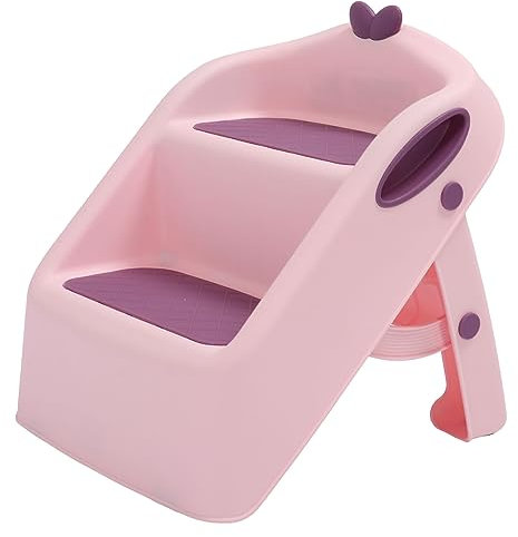 3-in-1-Toiletten-Toilettenhocker, Rutschfester, Klappbarer 2-Stufen-Toilettenhocker für Babybadezimmer mit Sicherheitsschloss, Faltbares Design (PINK)