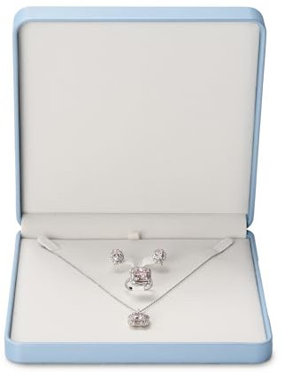 Papten 3 in 1 Premium Ring Halskette Ohrringe Box Himmelblau Leder Ring Geschenkbox Samt Schmuck Geschenkbox PU Halskette Ohrringe Aufbewahrungsbox für Weihnachtstag Valentinstag Jahrestag (Blau)
