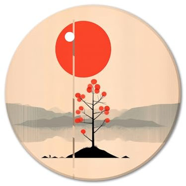 murando Tableau Rond Japon 80x80 cm 1 panneau impression sur toile tableaux décoration murale photo image artistique photographie graphique Soleil de montagne de cerisier en fleurs c-H-10004-bc-a