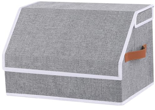 OUTBROS Aufbewahrungsbox mit Deckel, Gekippte Stoffbox mit Griff, Kleiderschrank Organizer, Raumorganisator, Kann für Kleidung, Bettwäsche verwendet werden, 38 x 25 x 25 cm, Grau, 1 Stück