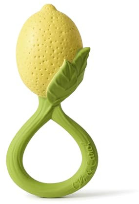 Oli & Carol - Sonajero y mordedor para bebé de caucho natural - Regalo para bebé 0 3 6 meses, 1 año - Lemon