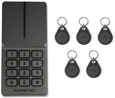 SCHARTEC Metall Codetaster mit RFID Chip Transponder Taster Set Karten Leser Transponder Lesegerät Zugangskontrolle Code Tastatur Türöffner