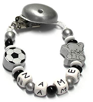 Schnullerband für Kinder in verschiedenen Variationen (Elefant und Fußball grau)