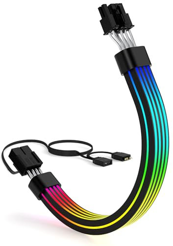 Sirlyr Câble PCIE 8 broches 8 (6+2) broches RGB PSU - Extension de câble PSU RVB 5V3 broches ARGB Decor Glass Side Panel PC Build for RTX 3060 4060 4070 Radeon RX 6600 580 Alimentation de carte