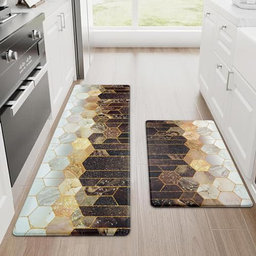 Alishomtll PVC Küchenläufer 2 Stück 44x75+44x120cm, rutschfest Wasserdicht Küchenteppich Anti-Müdigkeit, 10mm Gummirücken Küchenmatte Waschbar Pflegeleicht Teppich Läufer für Küche, Braun