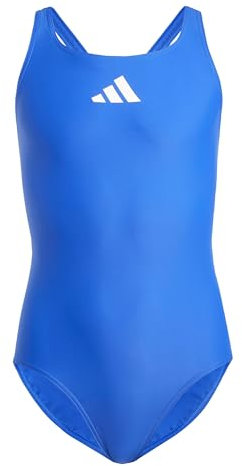 adidas Niñas Solid Small Logo Swimsuit, Semi Lucid Blue/White, 13-14 Years