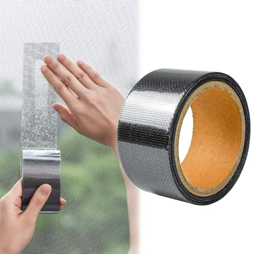 GOLRISEN Parches de Reparación de Mosquiteras de 5 cm x 5 m Cinta Autoadhesiva de Reparación de Mosquiteras Malla para Reparar Mosquitera Negra de Fibra de Vidrio con Buena Adherencia