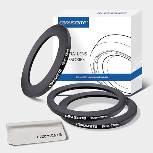3 pieces (95 mm) filter ring adapter set, lens filter, step down ring, compatible with all 95 mm brands, UV ND CPL 95-82 mm, 95-77 mm, 95-72 mm + 1 x lens cleaning cloth