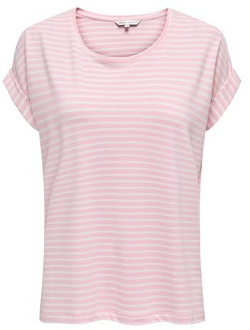 ONLY Onlmoster Stripe S/S O-Neck Jrs Noos Top Basic Scollo A Maniche Corte per Abbigliamento Casual, Pink Lady, XXS Donna