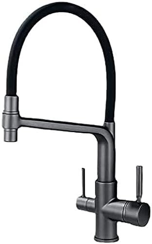 3 Way Tap Mixer Tap Kitchen Sink Pull Out Spray Tap for Kitchen Sink Black Silicone Hose Dual Handles Drinking Purifier Water Tap Brass with 360 Degree Black,Gun Grey