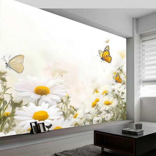 Fototapete Traumpflanzen und Blumen Insekten Tapeten Moderne Wanddeko, Schmetterling Vlies Tapeten Wandtapete Fototapete für Wohnzimmer Schlafzimmer Büro oder Flur, 400 x 280 cm (B x H)