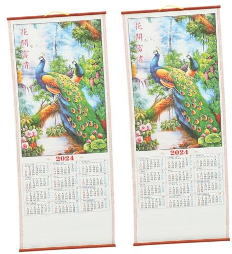 Lurrose 2stücke Chinesischer Wandkalender Drachenjahr Traditioneller Hängekalender Mit Chinesischen Feiertagen Und Mondphasen Dekoration Für Zuhause Und Büro