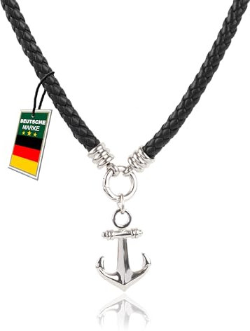 Premium Herren Lederkette mit Ankeranhänger aus Edelstahl – Maritimer Schmuck für Männer – Verstellbare, langlebige Halskette – Perfekte Geschenkidee in eleganter Geschenkbox (50, Harbor Forge)