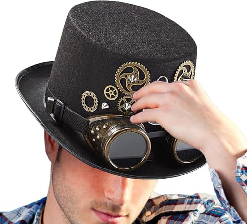 Steampunk-Hut, hohe Form, Steampunk-Hüte für Damen, Steampunk-Hüte, Gothic, Uni, mit Brillenausrüstung, Kostüm, für Halloween-Cosplay-Maskerade, Zubehör