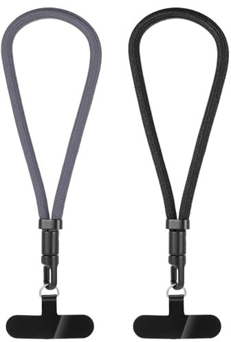 JIEYAO 2 Pcs Cell Phone Lanyard with 2 Patch, Cell Phone Hand Wrist Strap Universal Wristlet Strap Compatible with Phone Case(Black+Grey)