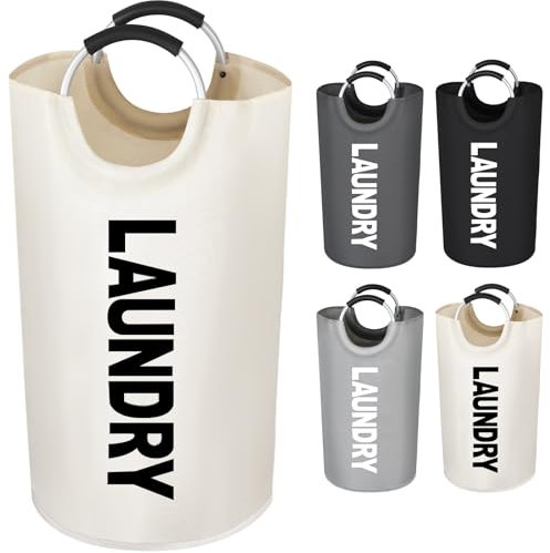 Votoko Paniers à linge 82L, Panière à Linge Sale avec Poignée Portable Corbeilles à Linge, Sac à Linge Pliable en Tissu Oxford, Laundry Basket Rangement Linge Sale pour Salle de Bain, Maison(Beige)