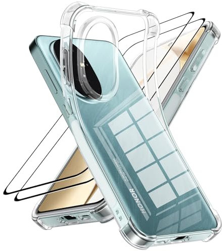 Vauki Cover per Honor 200 5G con 2 Pezzi Vetro Temperato, Trasparente Custodia Antiurto Sottile Morbido TPU Silicone Resistente Anti-Graffio Protettiva Clear Cellulare Case per Honor 200
