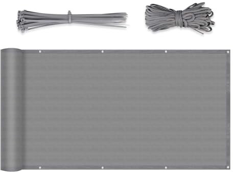 Sekey Balkon Sichtschutz Balkonabdeckung HDPE 220 g/m², 75x400cm, Leicht Transparent Wind- und UV-Schutz Wetterfest, mit Ösen, Nylon Kabelbinder und Kordel, Hellgrau