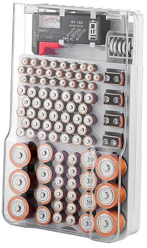 Battery Storage Case with Battery Tester, Battery Organiser & Batteries Box, Large Capacity for Batteries AAA, AA, C, D, 9V (Not Included)
