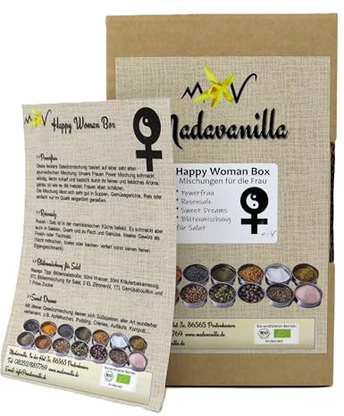 Happy Woman Box - Geschenkbox mit 4 Gewürzmischungen + mit Info/Rezept Flyer - Valentinstag Tipp!