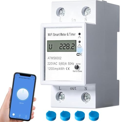 Jadeshay Smart WLAN Stromzähler Hutschiene, LCD Digitale Stromzähler Wechselstromzähler 1 Phasig AC100-240V DIN-Schienen Energiezähler Fernsteuerung mit Sprachsteuerung über Tuya-App