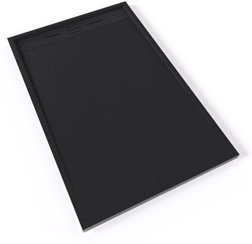 HIEMAL Receveur de douche 90 x 140 cm résine Noir aspect ardoise + bonde incluse - Salle de bain