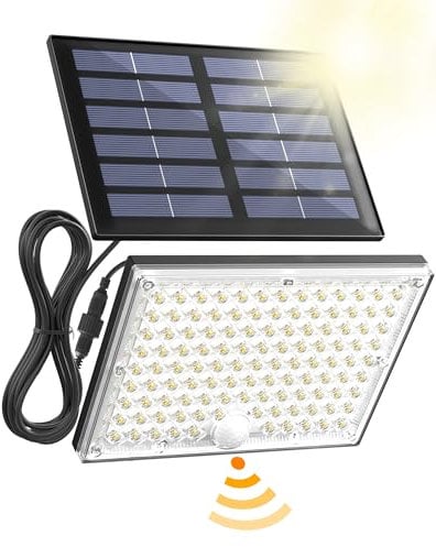 ONLYWIN Lampe Solaire Exterieur Detecteur de Mouvement, 113 LED à Lentilles Projecteur LED Extérieur Solaire, Blanc Froid,3 Modes Projecteur Solaire Exterieur pour Terrasse, Jardin, Garage,1 Pièce