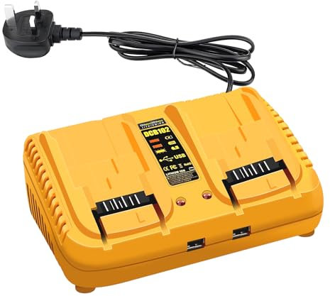 Orifesio Battery Charger Replacement Compatible with Dewalt 12V-20V MAX Lithium Battery, 3.0A Fast Charging, 2 Port Multi Charger Station with 2 USB Ports 5V 2.1A