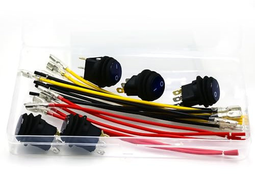 5 Stück 12V 20A wasserdichter runder Vorverkabelt Kippschalter mit LED-licht 3 poliger SPST Schalter mit 15cm vorverdrahtet für Auto