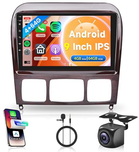 4G+64G Wireless Carplay Android Autoradio für Mercedes Benz S Klasse W220 S280 S320 S350 S400 S430 S500 S600 AMG 1998-2005 9 Zoll Autoradio Android Auto Navi GPS WiFi Bluetooth FM/RDS/32 EQ/SWC/USB