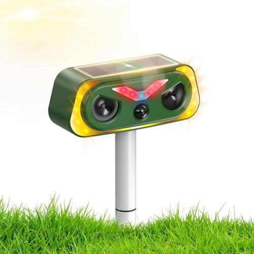 Uffylle Dualer Ultraschall Katzenschreck, 2 Modus Solar Tiervertreiber, IP68 Marderschreck mit LED Bewegungsmelder zur Abwehr von Katzen, Mardern und Hunden vertreiben Garten, 1 Stück