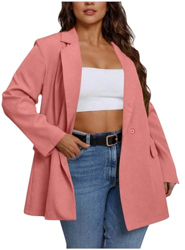 Masrin Oversize Blazer, abito lungo da donna, con un bottone, tinta unita, a maniche lunghe, con colletto rovesciato, per il tempo libero, per il tempo libero, Colore: rosa., S