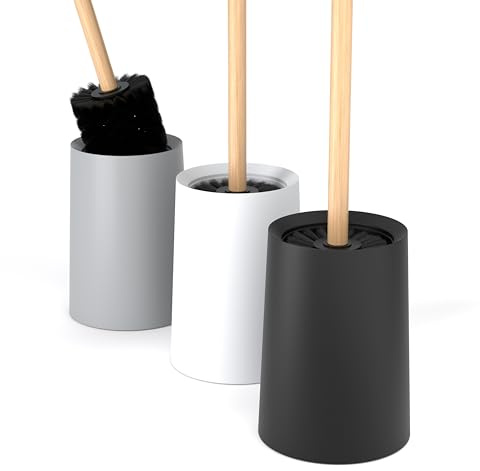 XL Klobürste mit Bambusgriff & Nylonborsten – WC-Bürste Schwarz | 46 cm XL Toilettenbürste mit langem Bambusgriff & strapazierfähigen Nylonborsten. Set in Schwarz